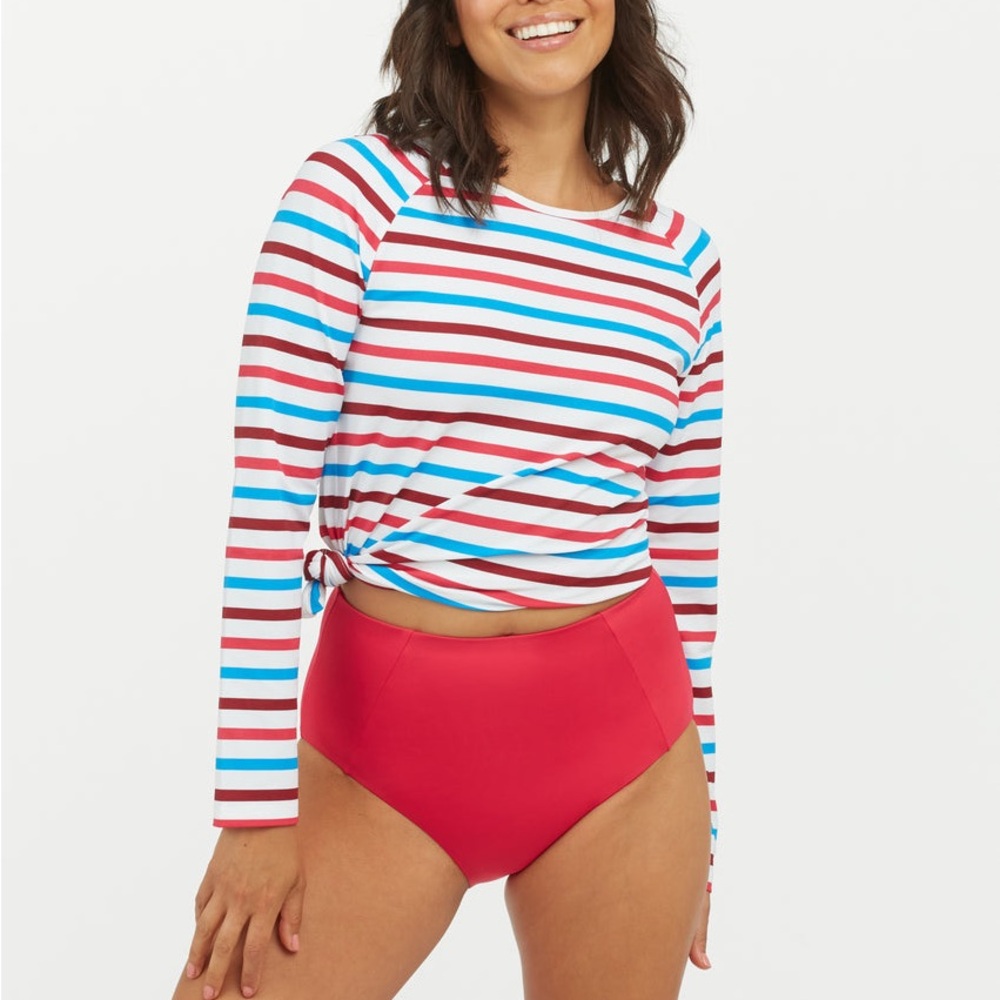 New Spanx Long Sleeve Swim Shirt Striped